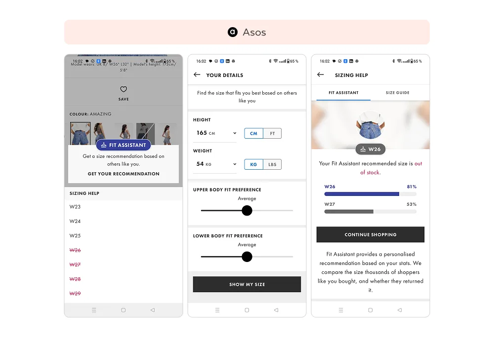 M-commerce UX best practice example by Asos